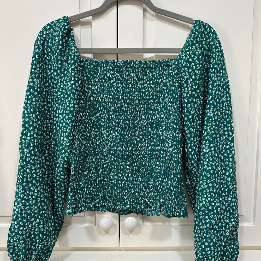 Floral Green Smocked Women's Top